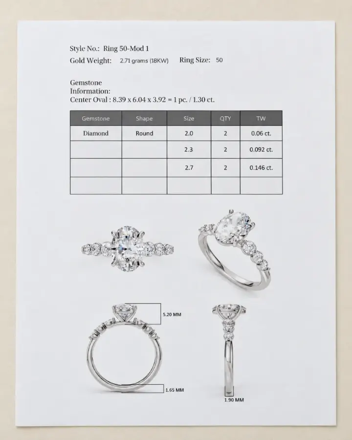 CAD drawing and technical specification for a Maison Facelis ring